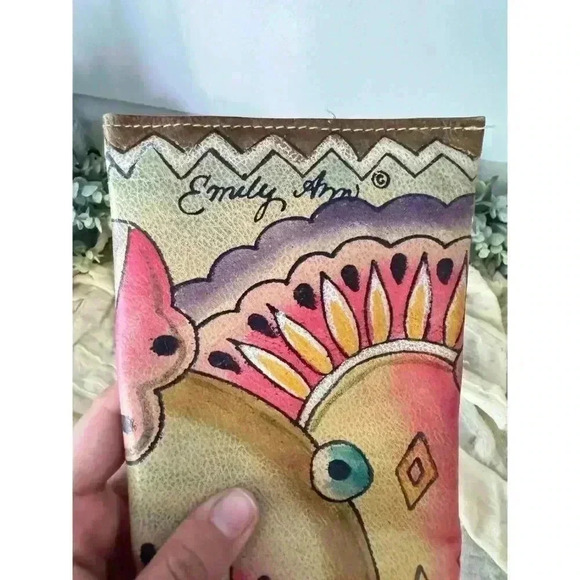 1980’s Emily Ann of‎ Boca Raton Leather clutch  bi fold wallet ethnic geometric - Picture 5 of 9